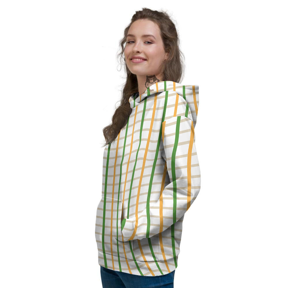 Tattersall Orange And Green Line Print Women's Hoodie-grizzshop