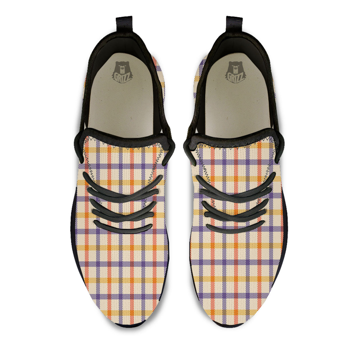 Tattersall Orange And Purple Print Pattern Black Athletic Shoes-grizzshop