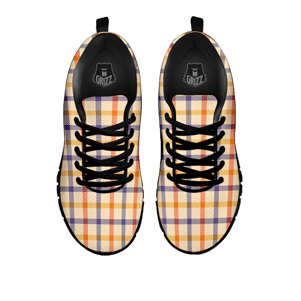 Tattersall Orange And Purple Print Pattern Black Sneaker-grizzshop