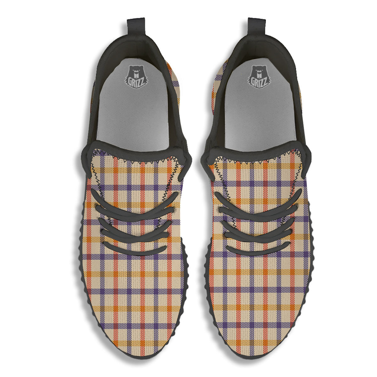 Tattersall Orange And Purple Print Pattern Black Walking Shoes-grizzshop