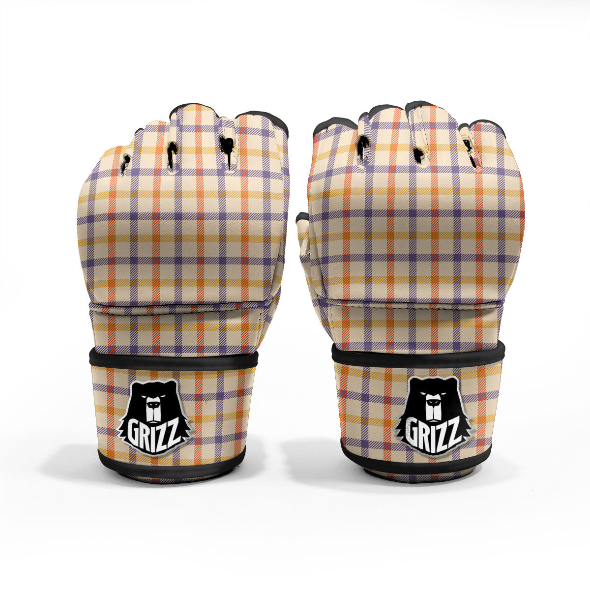 Tattersall Orange And Purple Print Pattern MMA Gloves-grizzshop