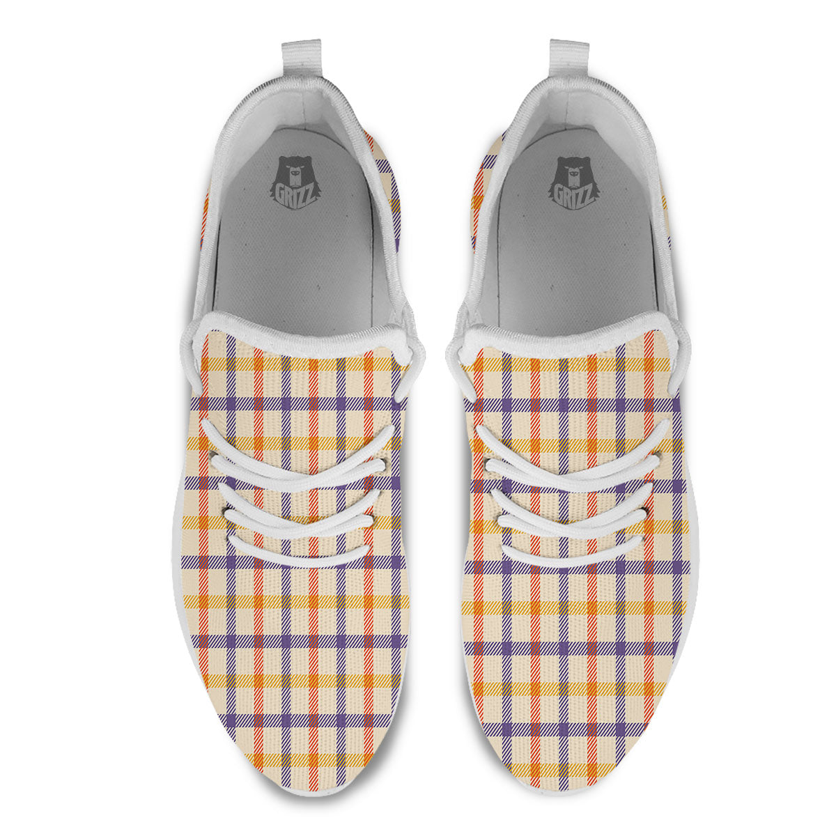 Tattersall Orange And Purple Print Pattern White Athletic Shoes-grizzshop