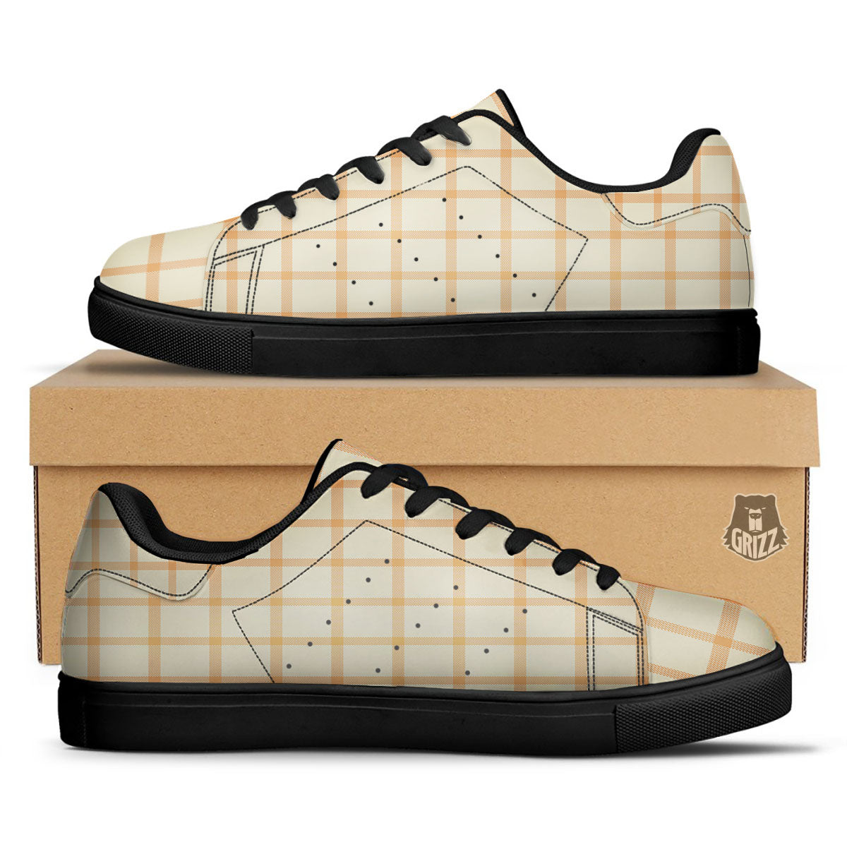 Tattersall Orange Pastel Print Pattern Black Low Top Sneakers-grizzshop