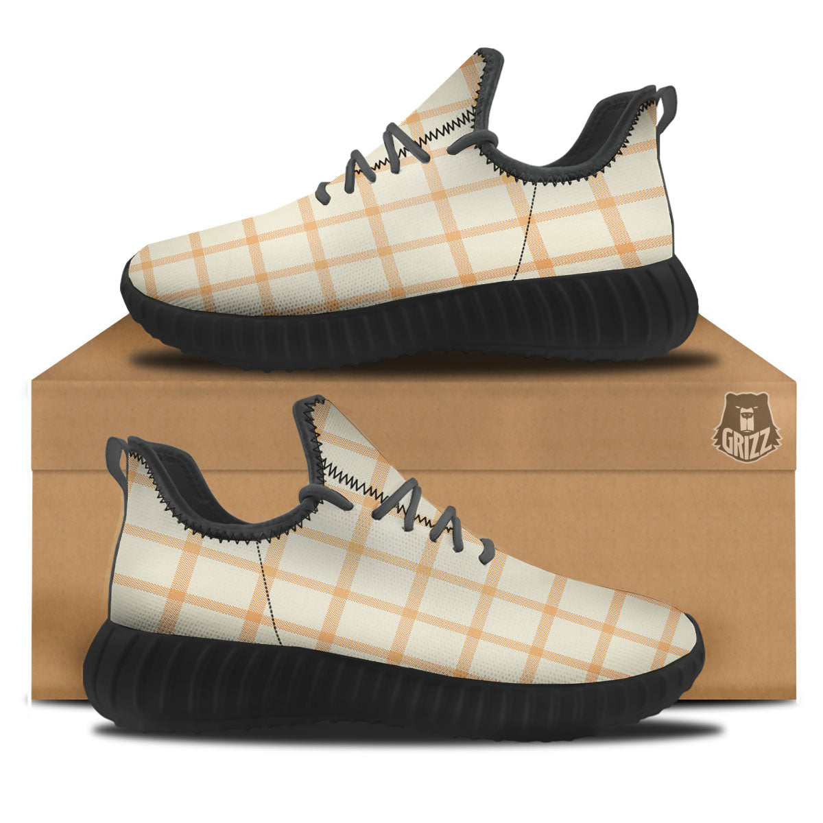 Tattersall Orange Pastel Print Pattern Black Walking Shoes-grizzshop