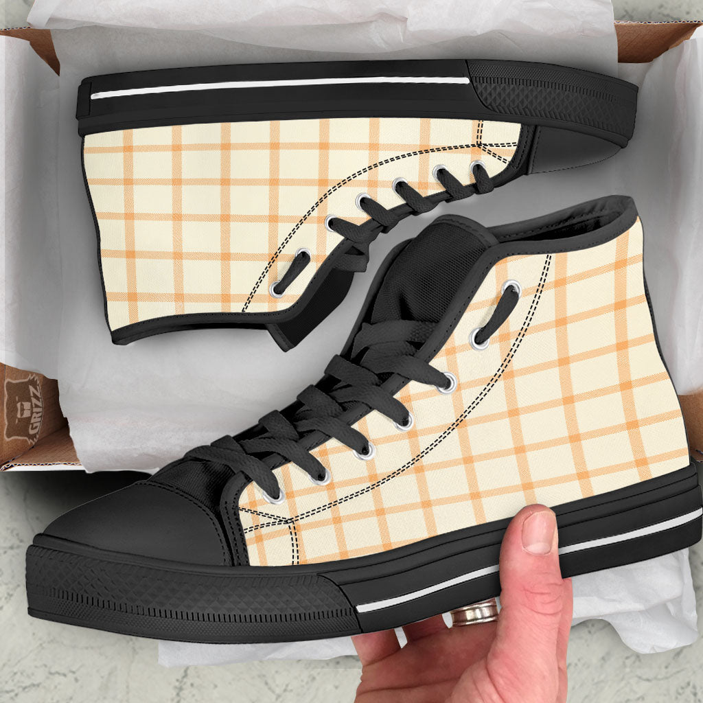 Tattersall Orange Pastel Print Pattern High Top Shoes-grizzshop