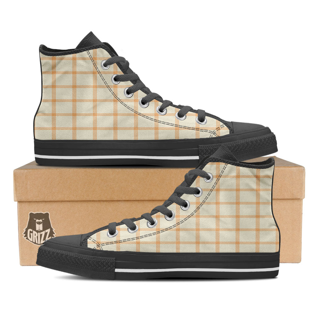 Tattersall Orange Pastel Print Pattern High Top Shoes-grizzshop