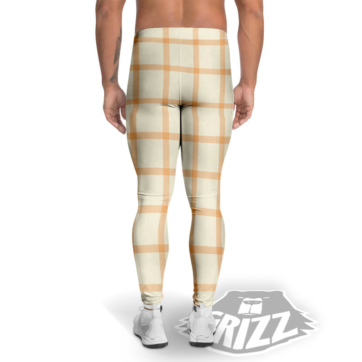 Tattersall Orange Pastel Print Pattern Men's Leggings-grizzshop