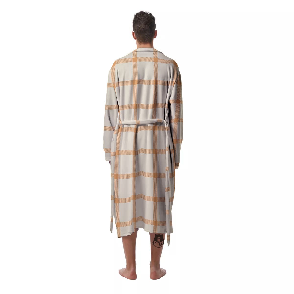 Tattersall Orange Pastel Print Pattern Men's Robe-grizzshop