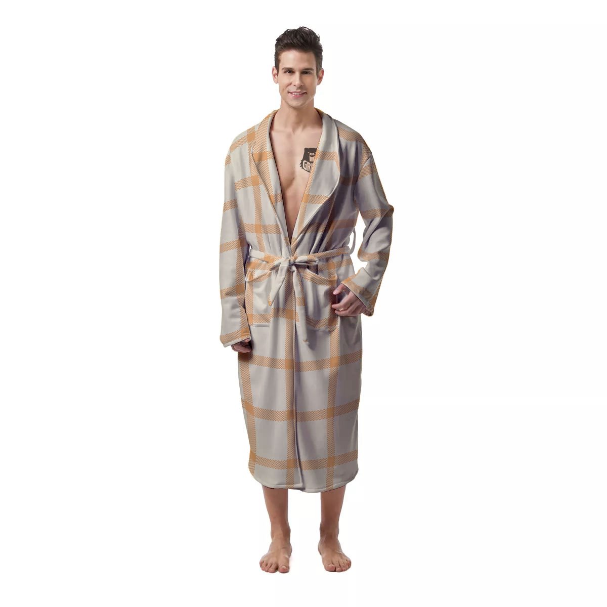 Tattersall Orange Pastel Print Pattern Men's Robe-grizzshop