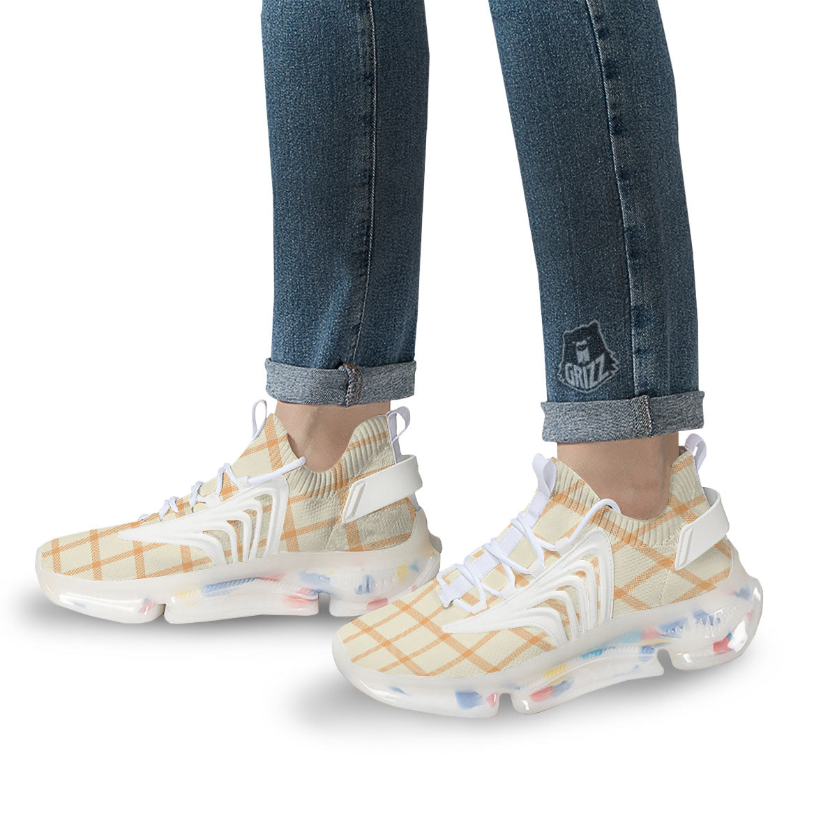 Tattersall Orange Pastel Print Pattern White Gym Shoes-grizzshop