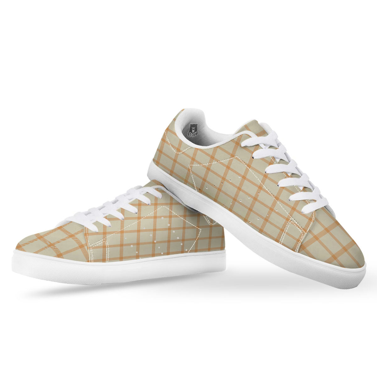 Tattersall Orange Pastel Print Pattern White Low Top Sneakers-grizzshop