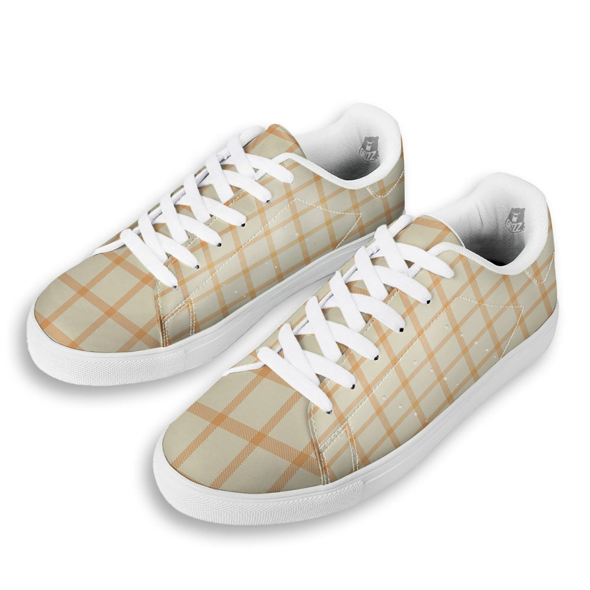 Tattersall Orange Pastel Print Pattern White Low Top Sneakers-grizzshop
