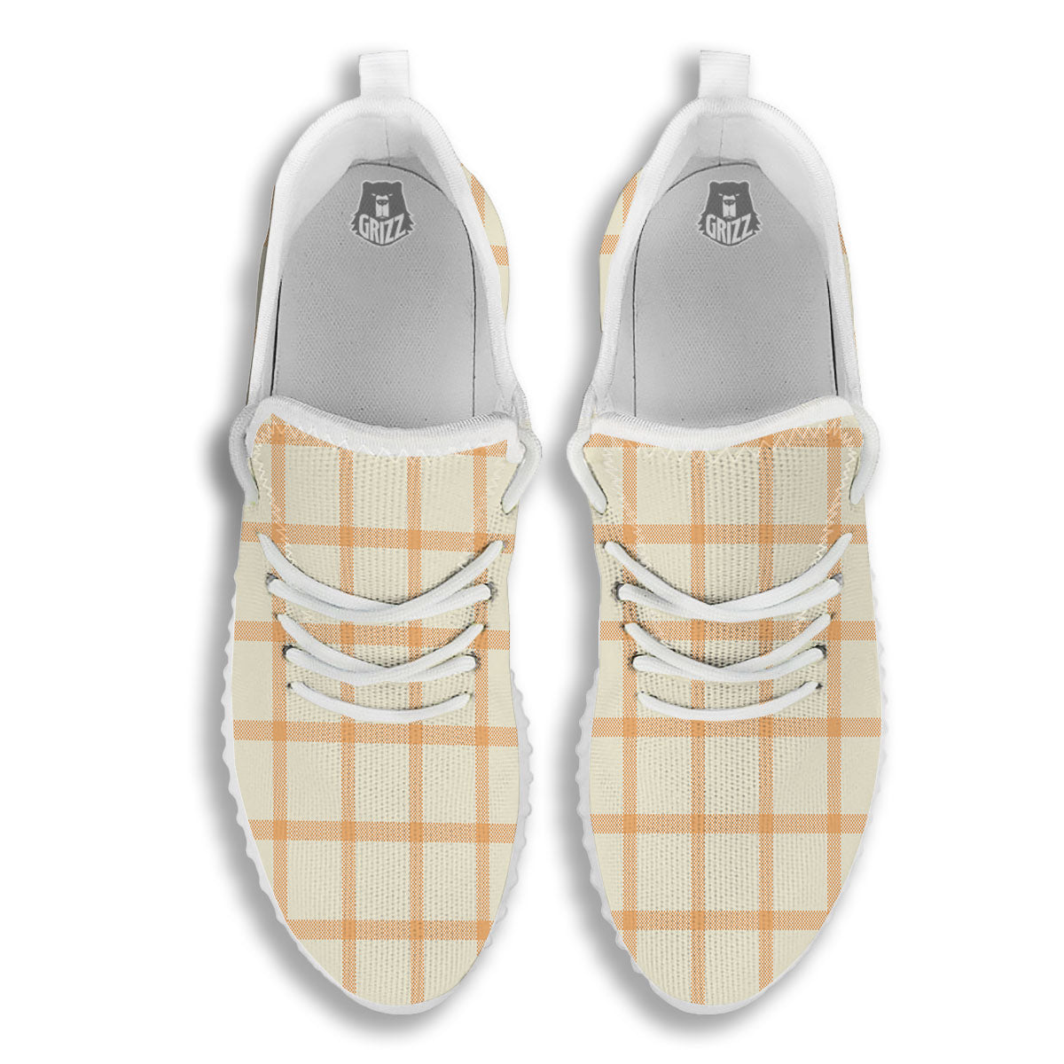 Tattersall Orange Pastel Print Pattern White Walking Shoes-grizzshop