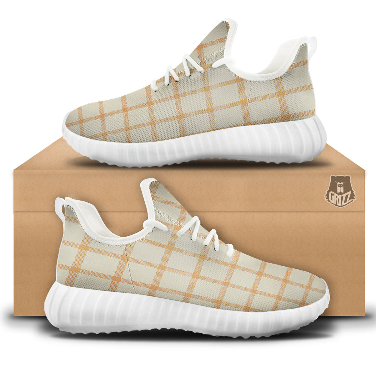 Tattersall Orange Pastel Print Pattern White Walking Shoes-grizzshop