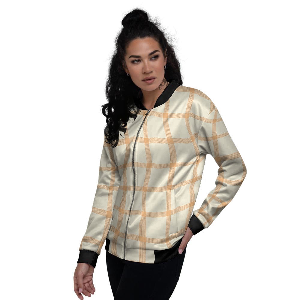 Tattersall Orange Pastel Print Pattern Women's Bomber Jacket-grizzshop