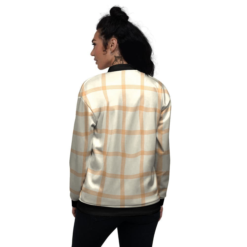 Tattersall Orange Pastel Print Pattern Women's Bomber Jacket-grizzshop