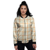 Tattersall Orange Pastel Print Pattern Women's Bomber Jacket-grizzshop