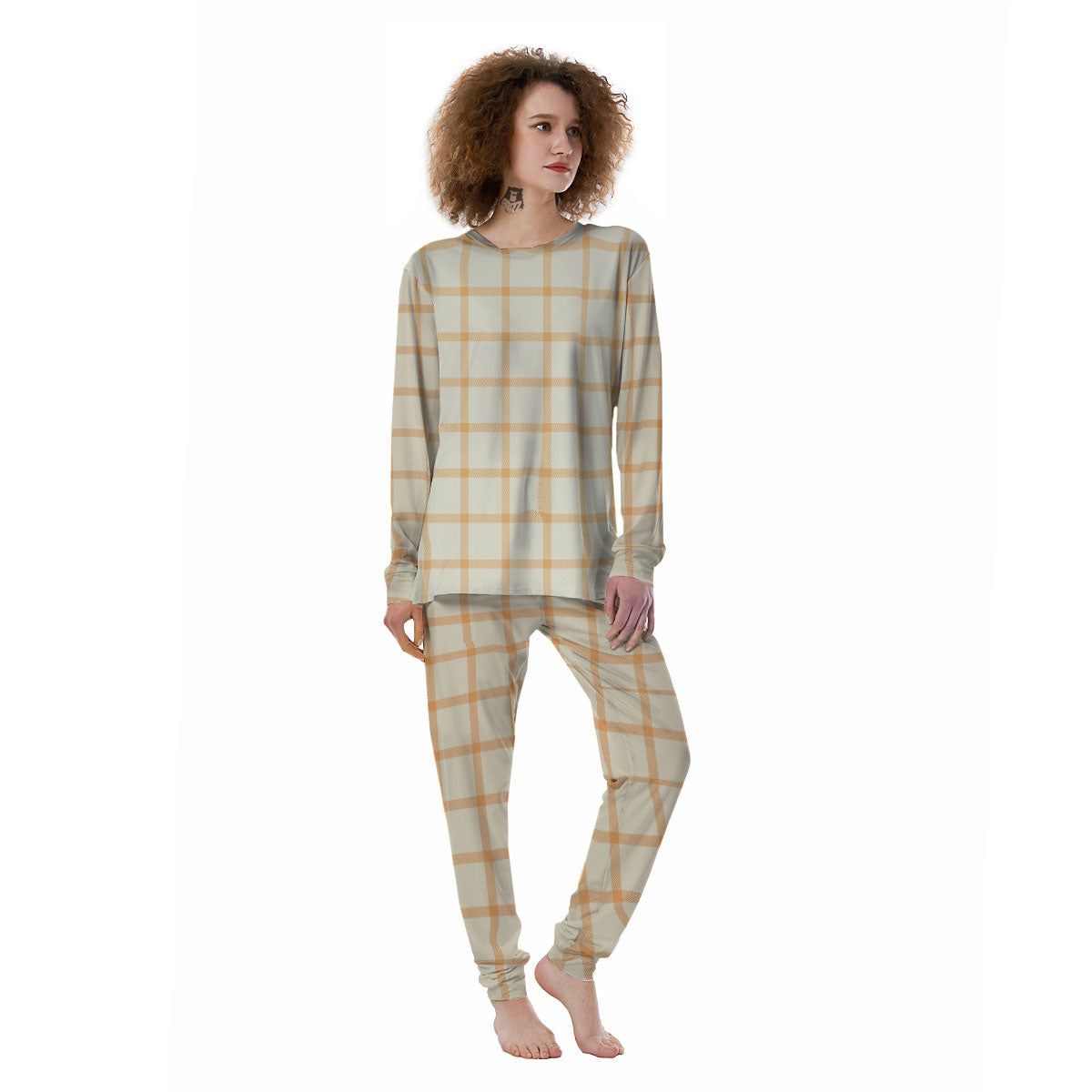 Tattersall Orange Pastel Print Pattern Women's Pajamas-grizzshop