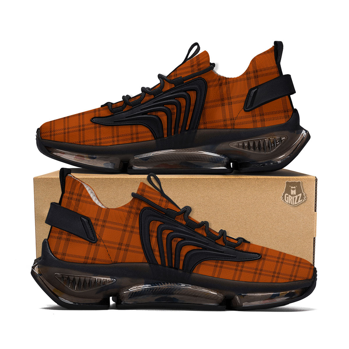 Tattersall Orange Print Pattern Black Gym Shoes-grizzshop