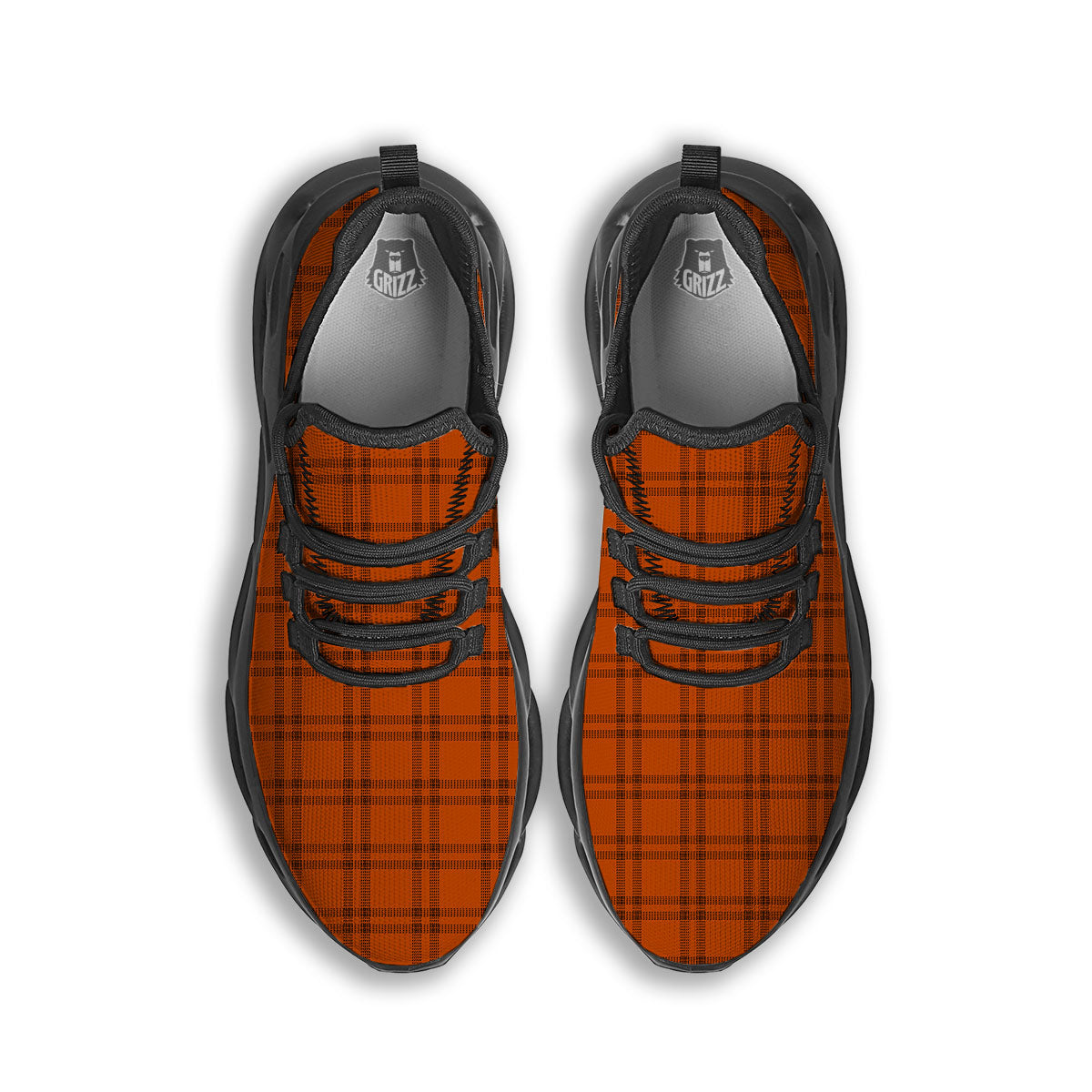 Tattersall Orange Print Pattern Black Running Shoes-grizzshop