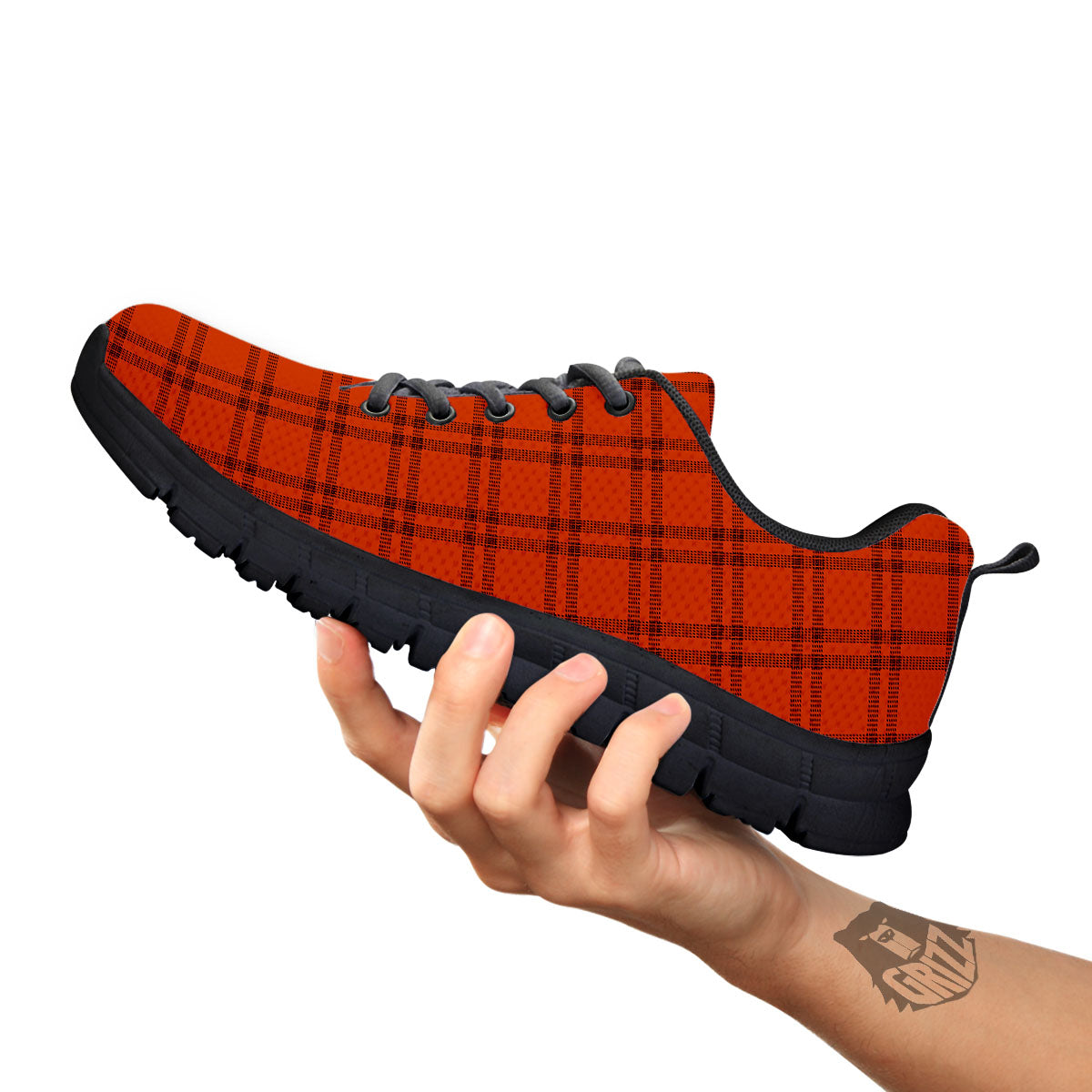 Tattersall Orange Print Pattern Black Sneaker-grizzshop