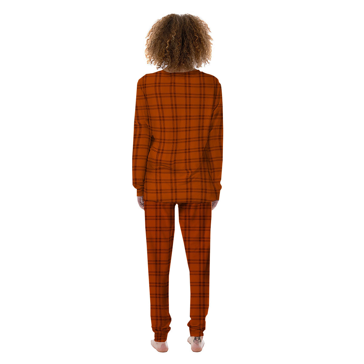 Tattersall Orange Print Pattern Women's Pajamas-grizzshop