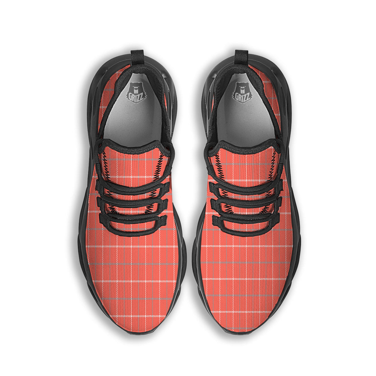 Tattersall Pastel Orange Print Pattern Black Running Shoes-grizzshop