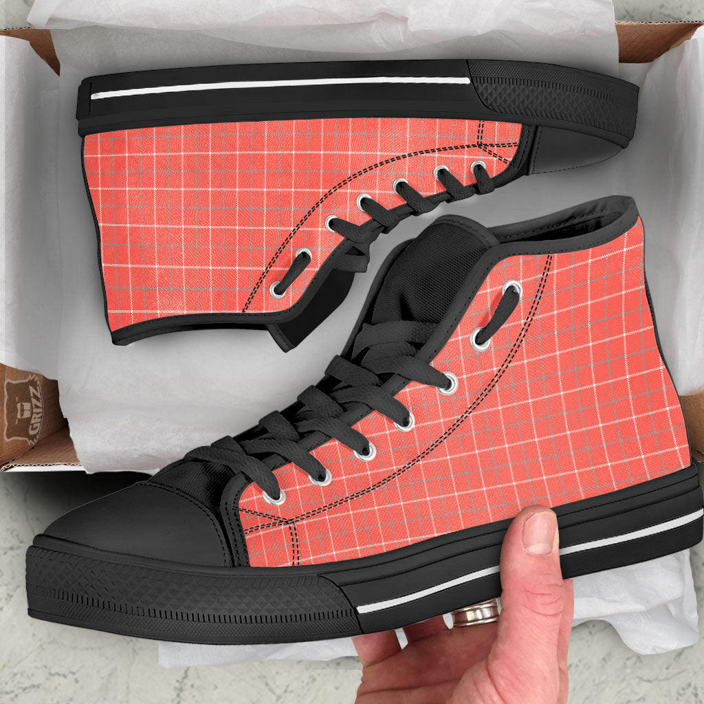 Tattersall Pastel Orange Print Pattern High Top Shoes-grizzshop