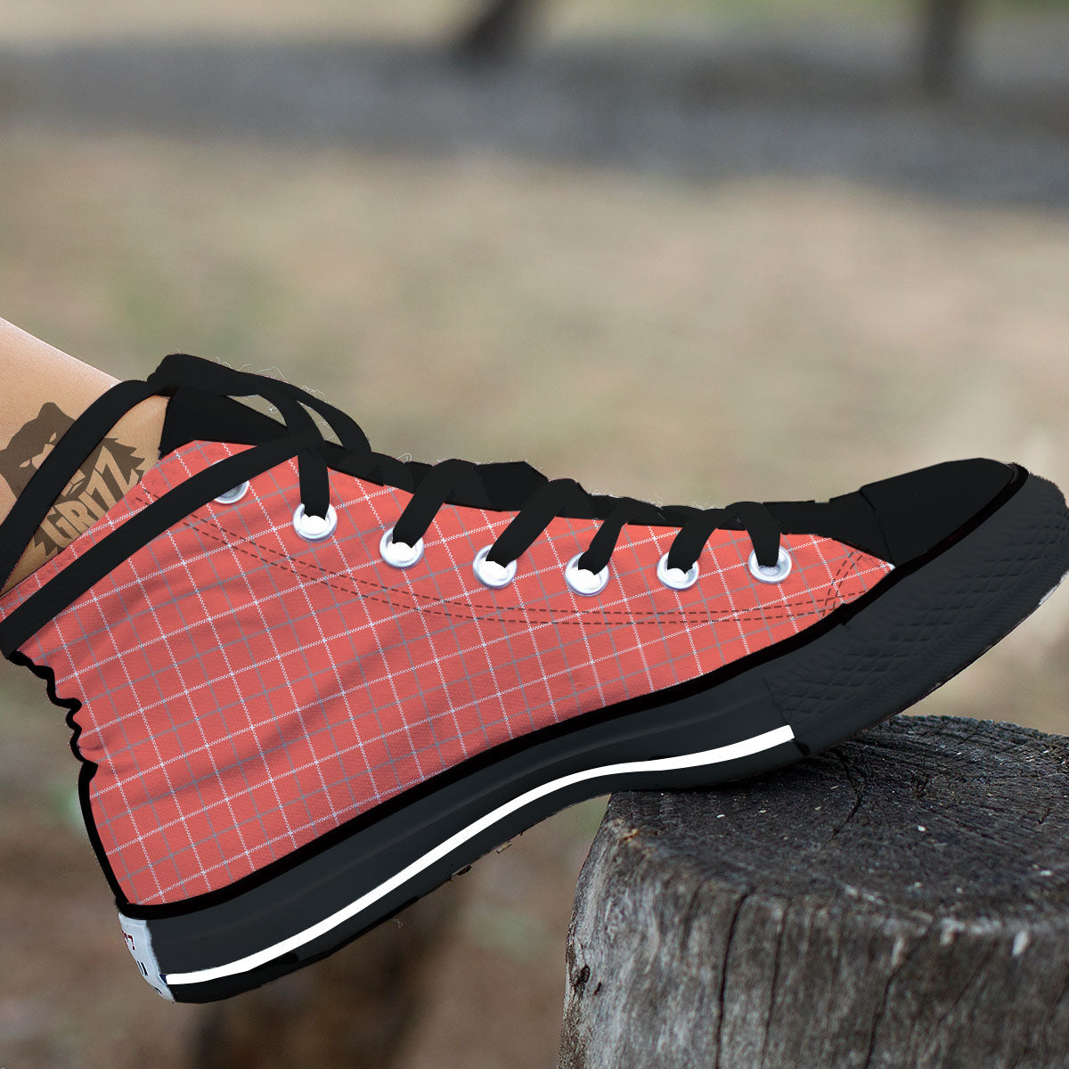 Tattersall Pastel Orange Print Pattern High Top Shoes-grizzshop