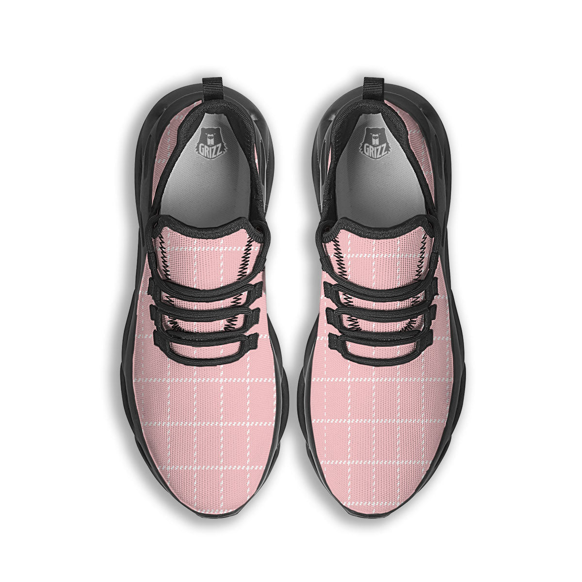 Tattersall Pastel Pink Print Pattern Black Running Shoes-grizzshop