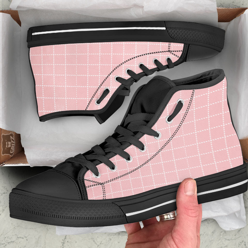 Tattersall Pastel Pink Print Pattern High Top Shoes-grizzshop