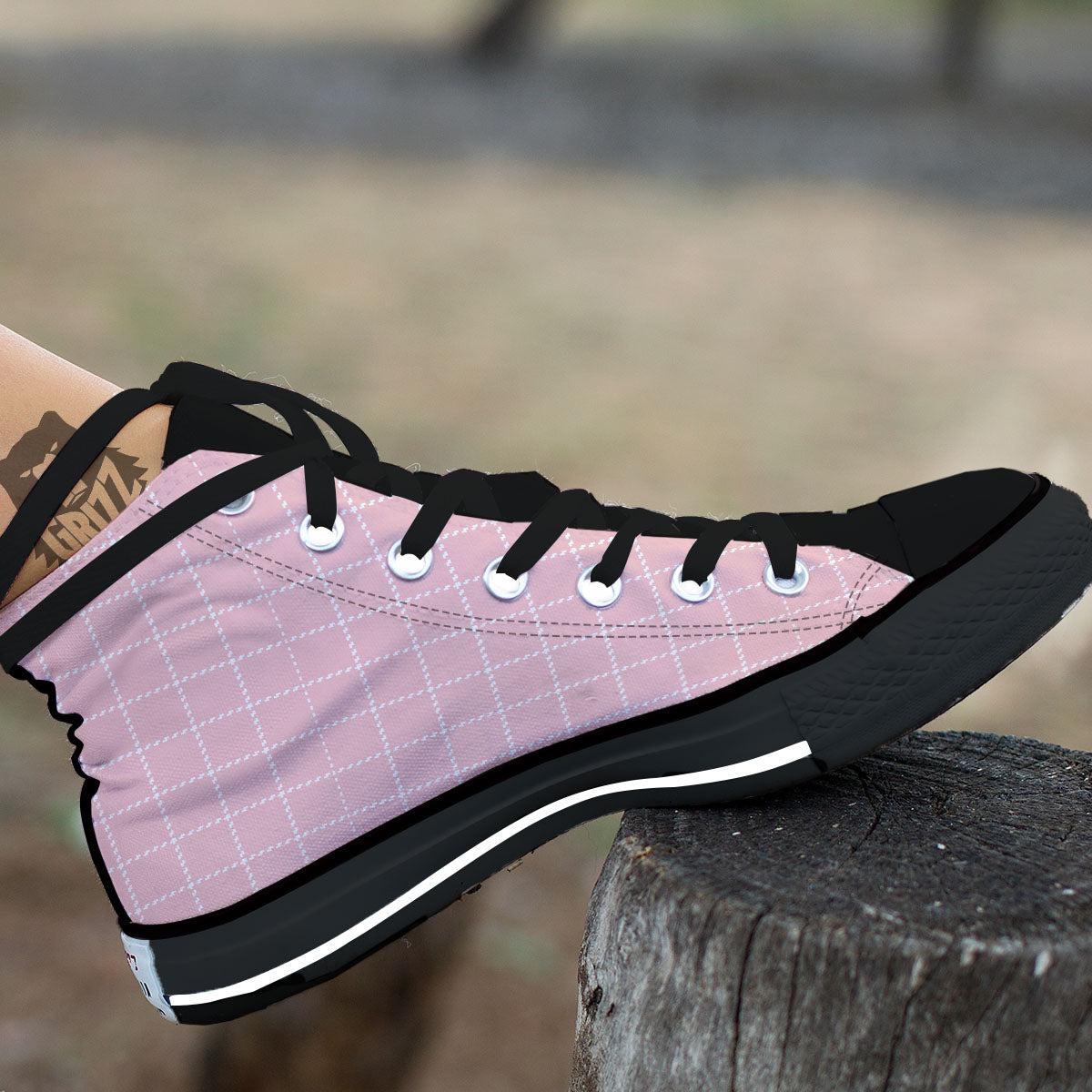 Tattersall Pastel Pink Print Pattern High Top Shoes-grizzshop