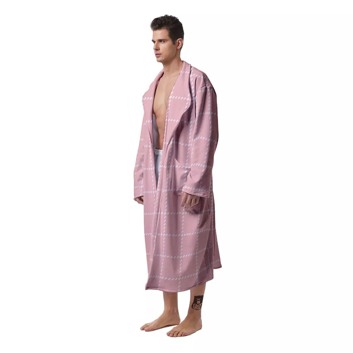 Tattersall Pastel Pink Print Pattern Men's Robe-grizzshop