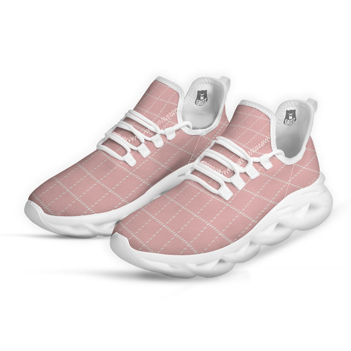Tattersall Pastel Pink Print Pattern White Running Shoes-grizzshop