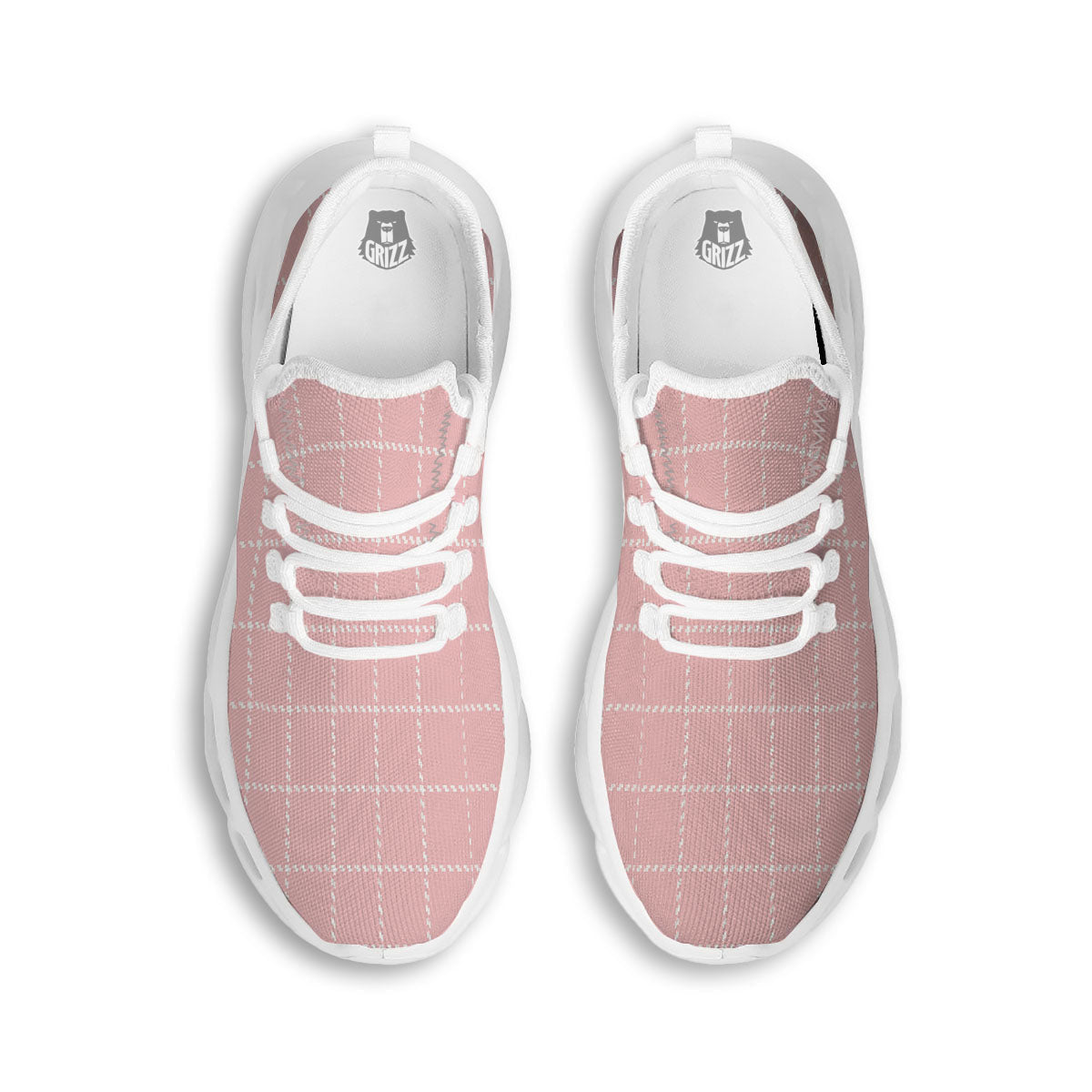 Tattersall Pastel Pink Print Pattern White Running Shoes-grizzshop