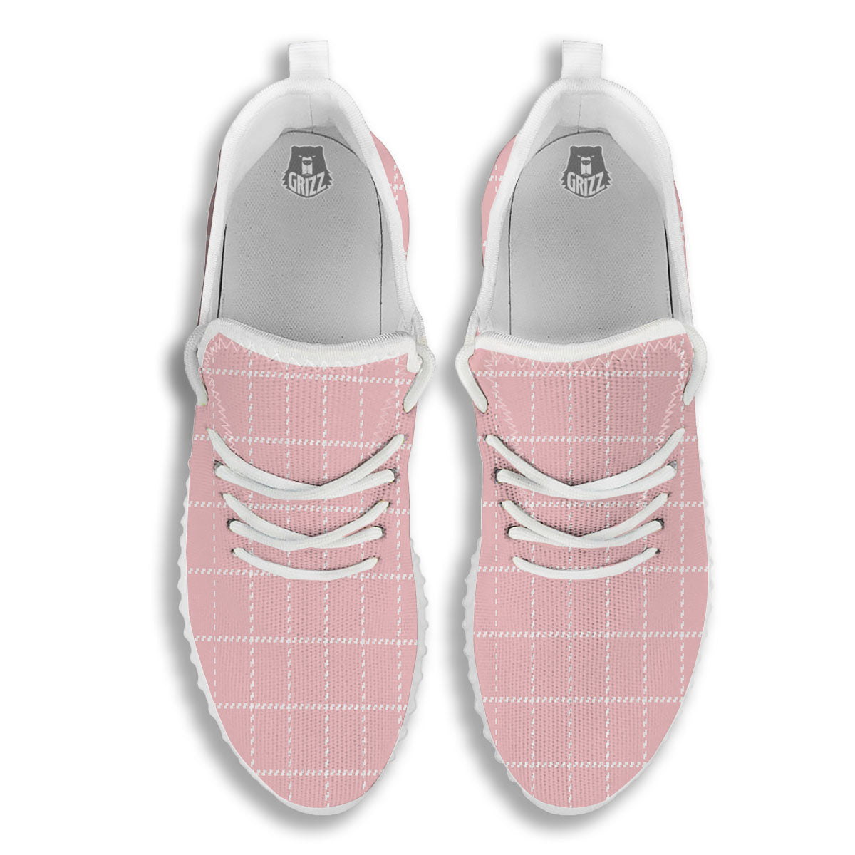 Tattersall Pastel Pink Print Pattern White Walking Shoes-grizzshop