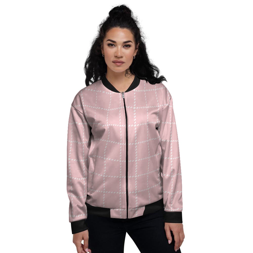 Tattersall Pastel Pink Print Pattern Women's Bomber Jacket-grizzshop