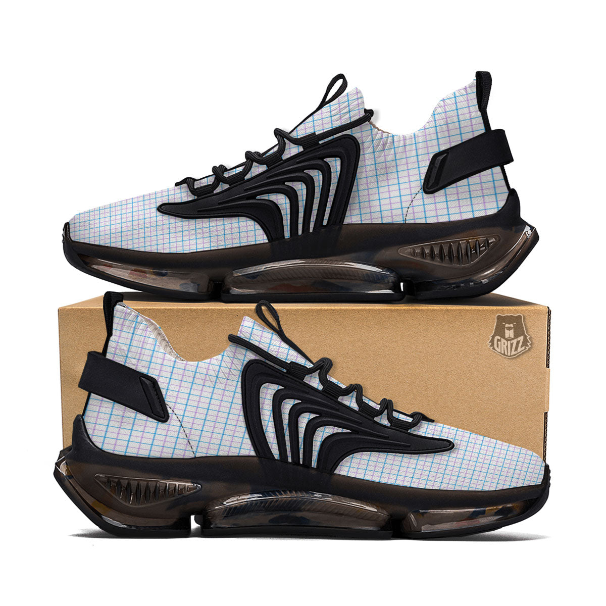 Tattersall Purple And Blue Line Print Pattern Black Gym Shoes-grizzshop