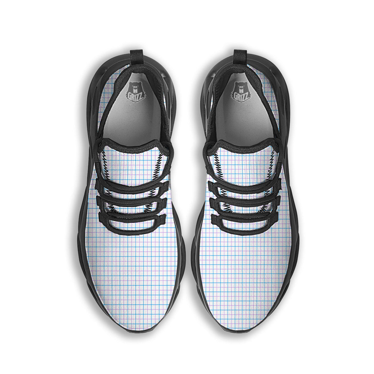 Tattersall Purple And Blue Line Print Pattern Black Running Shoes-grizzshop