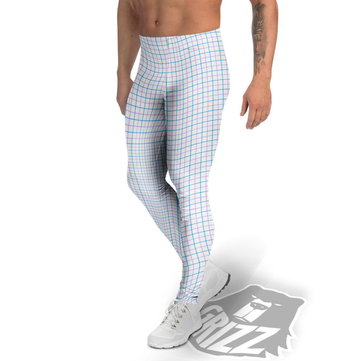 Tattersall Purple And Blue Line Print Pattern Men's Leggings-grizzshop