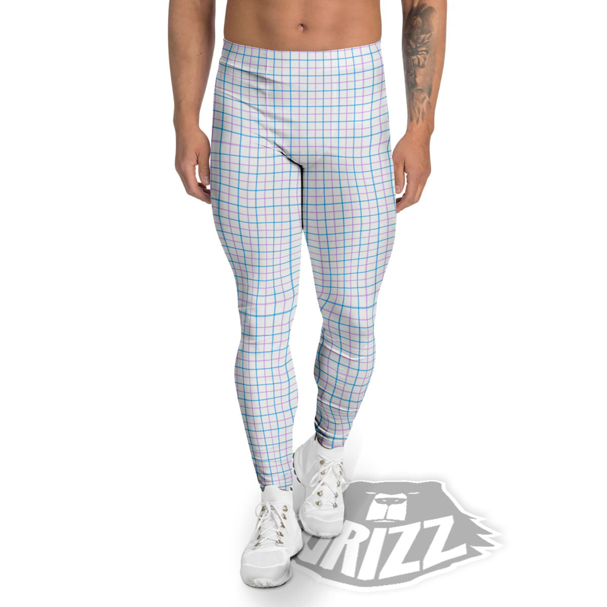 Tattersall Purple And Blue Line Print Pattern Men's Leggings-grizzshop