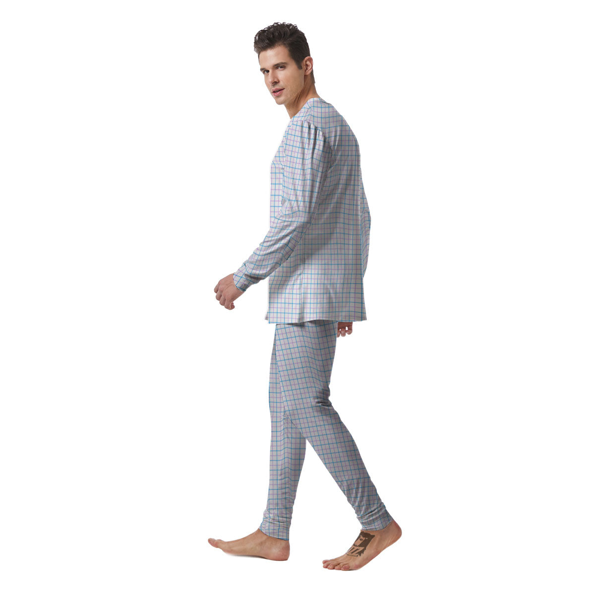 Tattersall Purple And Blue Line Print Pattern Men's Pajamas-grizzshop