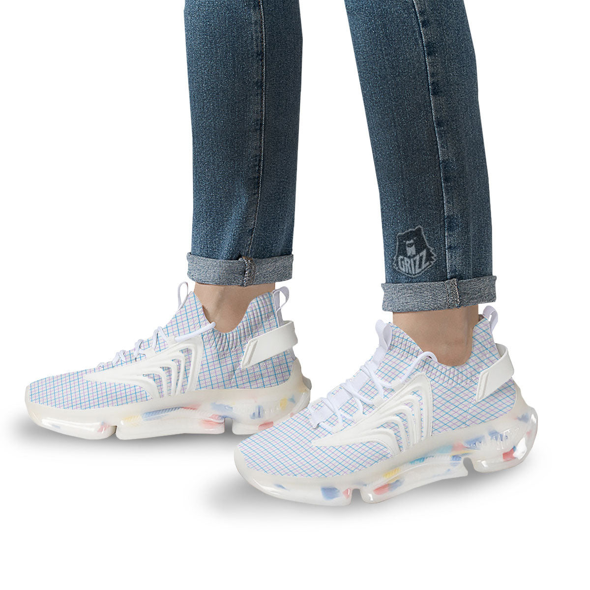 Tattersall Purple And Blue Line Print Pattern White Gym Shoes-grizzshop