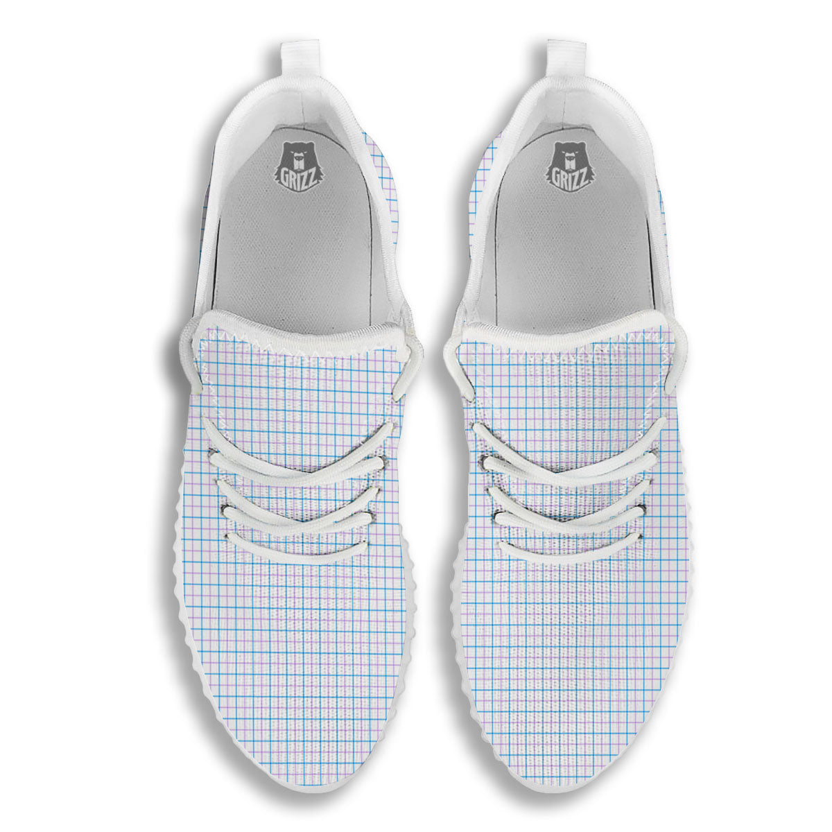 Tattersall Purple And Blue Line Print Pattern White Walking Shoes-grizzshop