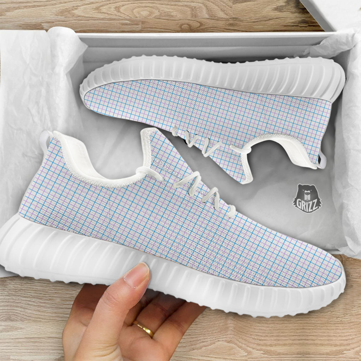 Tattersall Purple And Blue Line Print Pattern White Walking Shoes-grizzshop