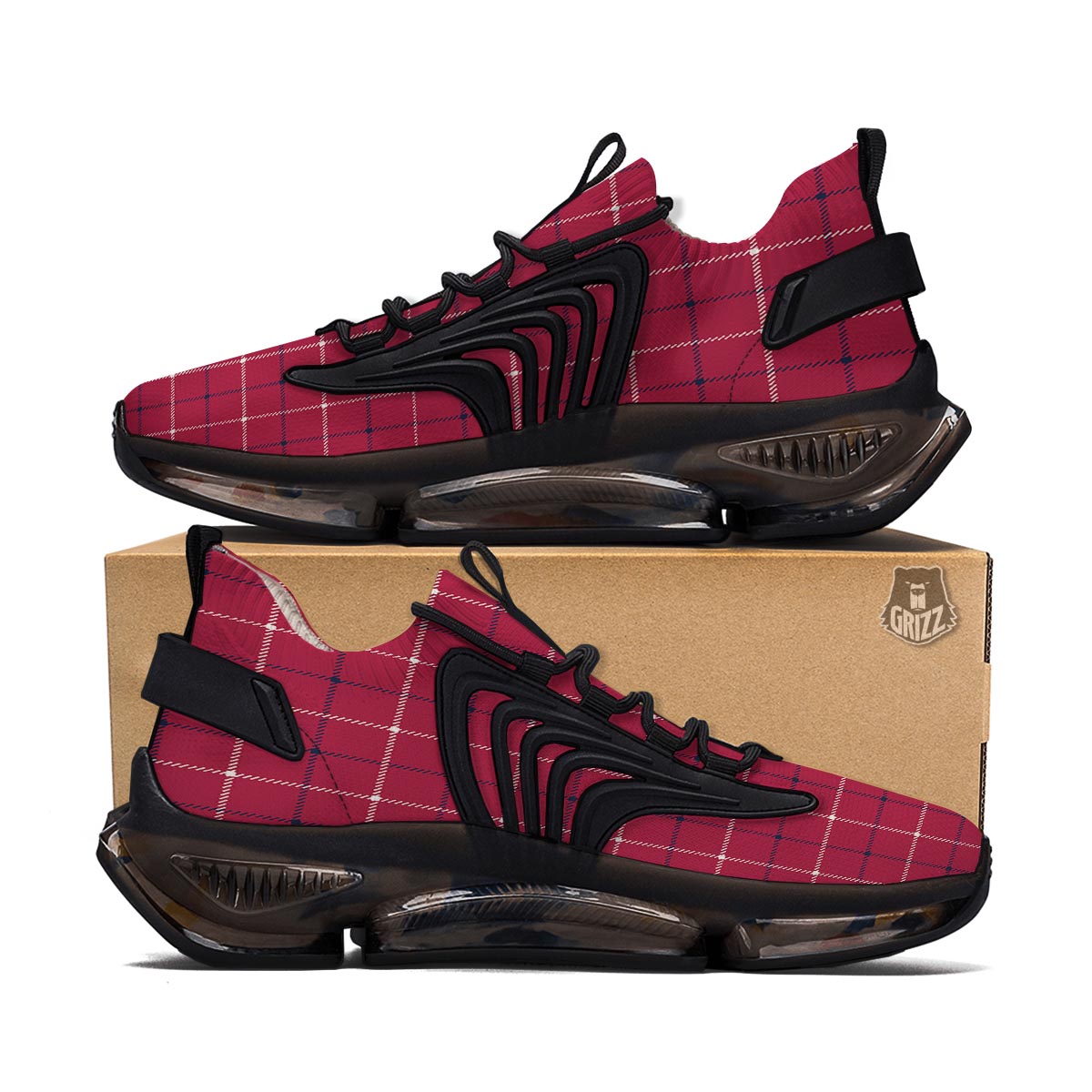 Tattersall Red Print Pattern Black Gym Shoes-grizzshop