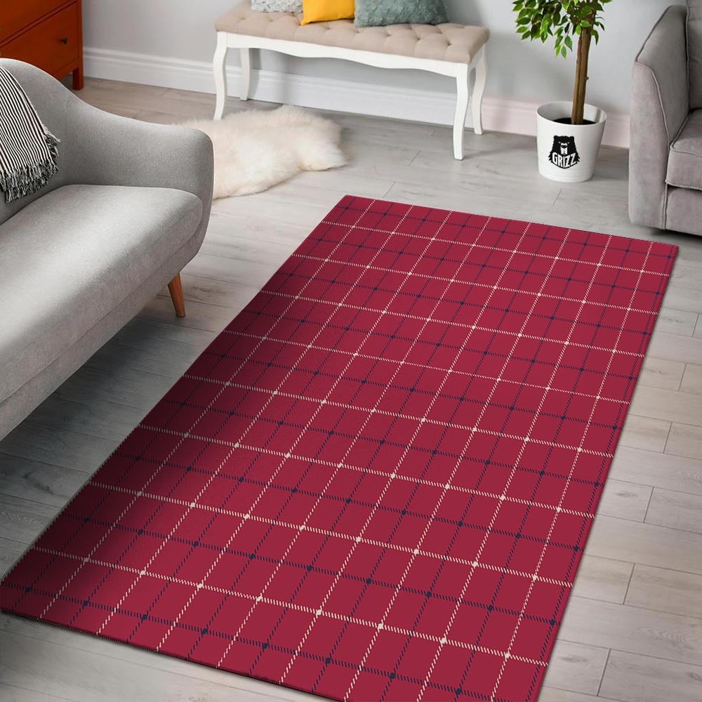 Tattersall Red Print Pattern Floor Mat-grizzshop