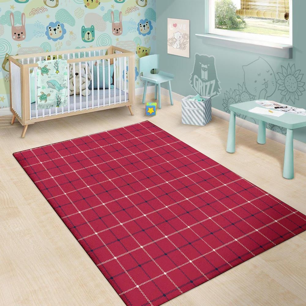 Tattersall Red Print Pattern Floor Mat-grizzshop