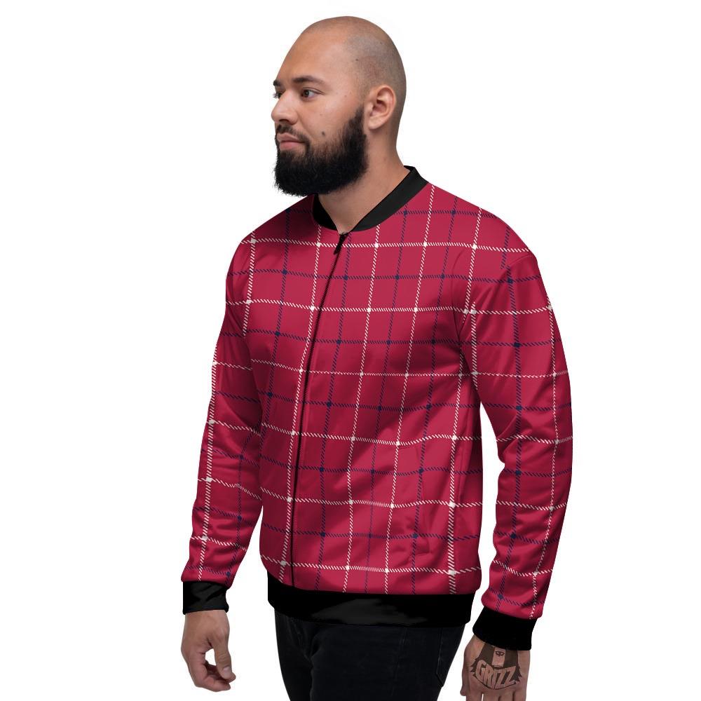 Tattersall Red Print Pattern Men's Bomber Jacket-grizzshop