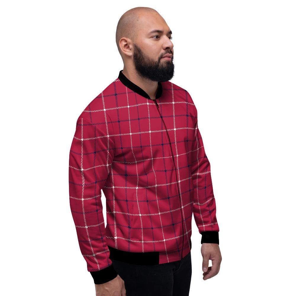 Tattersall Red Print Pattern Men's Bomber Jacket-grizzshop